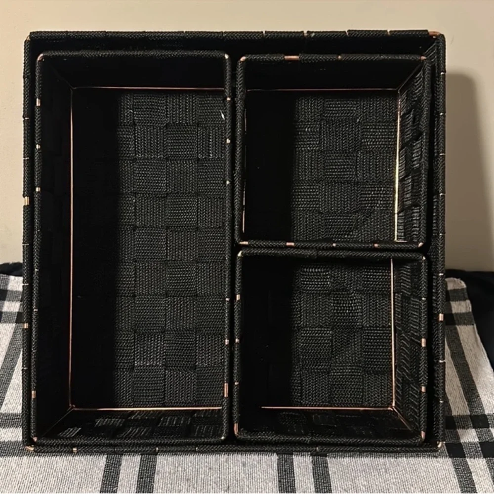 Set of 4 Black Woven Storage Basket-NWOT!
